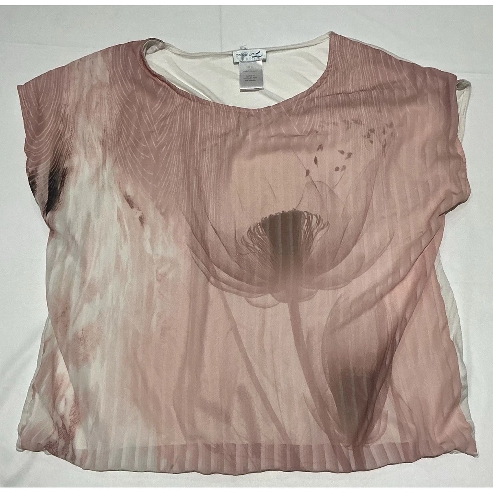 Creation L Sheer Blouse Womens 14 Pink Floral Made in Greece